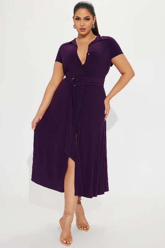 Elise Button Up Midi Dress - Plum