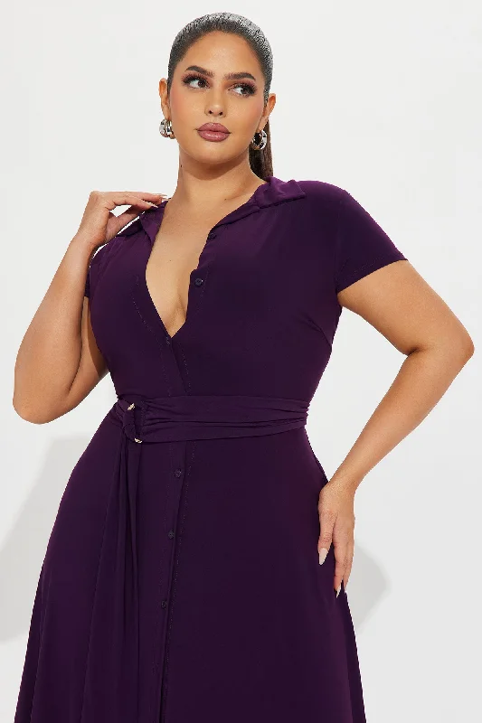 Elise Button Up Midi Dress - Plum