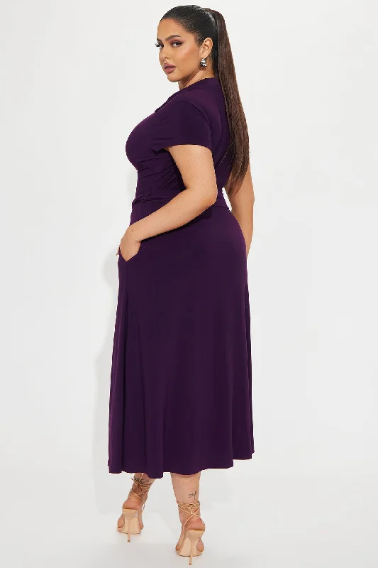 Elise Button Up Midi Dress - Plum