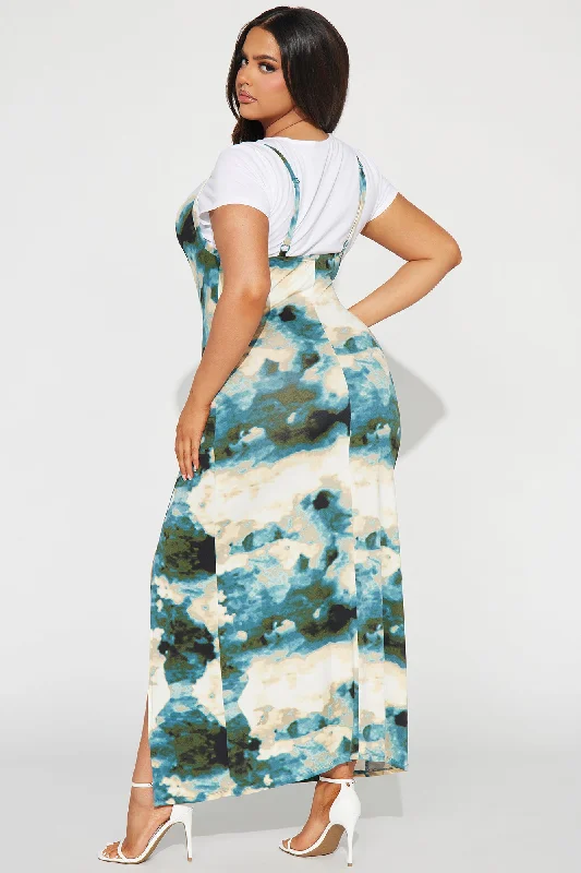 Ericka Printed Maxi Dress Set - Teal/combo