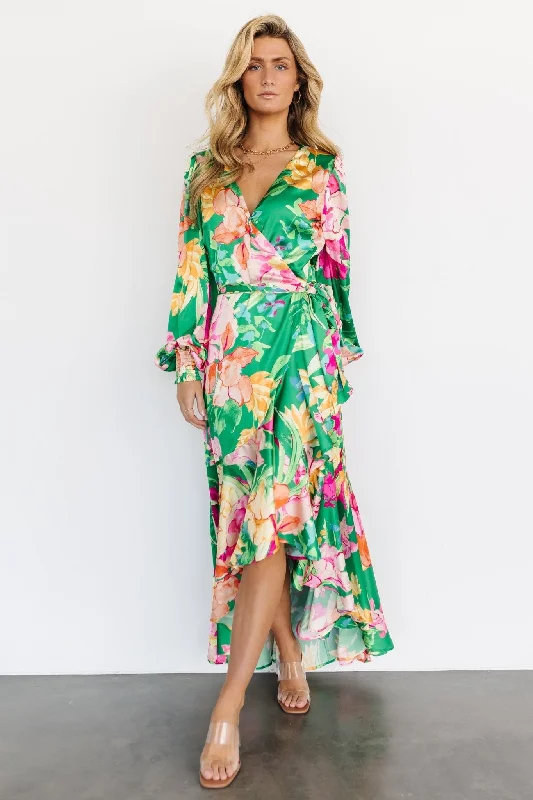 Eva Faux Wrap Maxi Dress | Green Multi