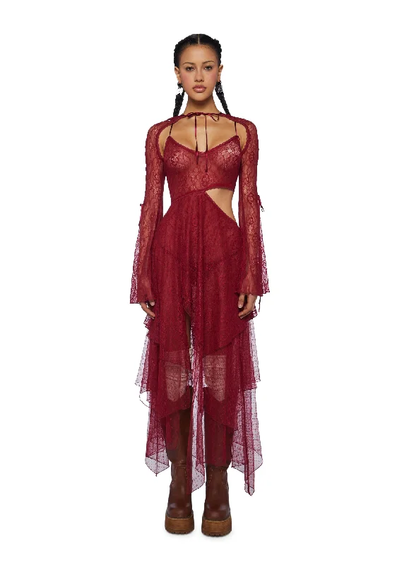 Fairydust Chronicles Lace Dress & Shrug Set- Burgundy