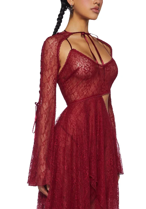 Fairydust Chronicles Lace Dress & Shrug Set- Burgundy