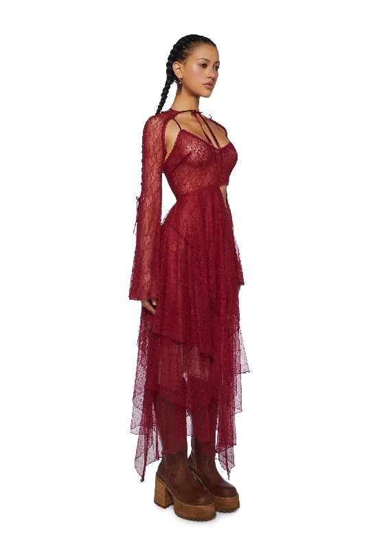 Fairydust Chronicles Lace Dress & Shrug Set- Burgundy