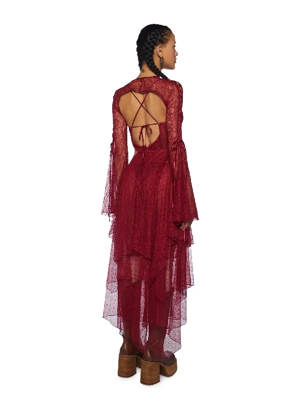 Fairydust Chronicles Lace Dress & Shrug Set- Burgundy