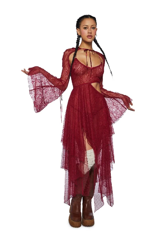 Fairydust Chronicles Lace Dress & Shrug Set- Burgundy