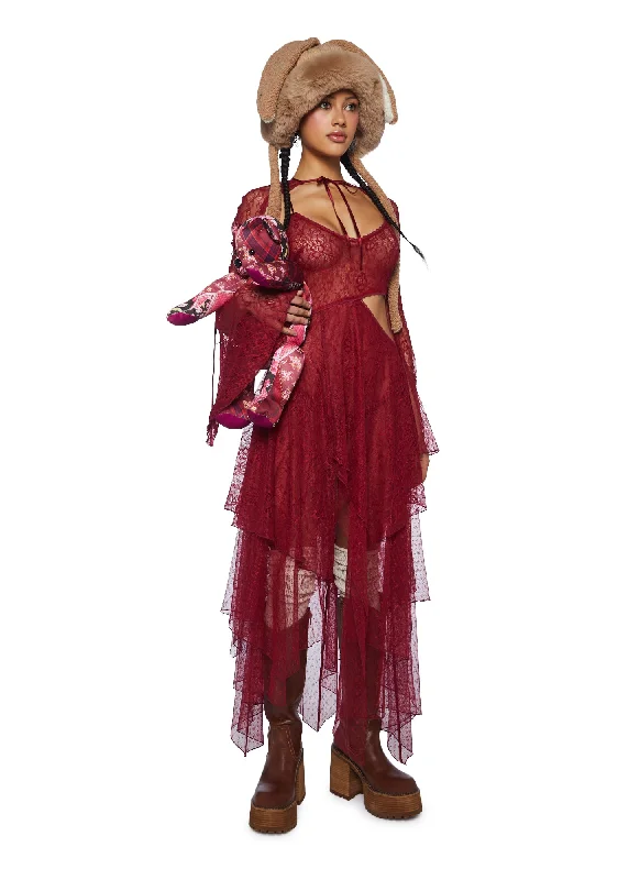 Fairydust Chronicles Lace Dress & Shrug Set- Burgundy