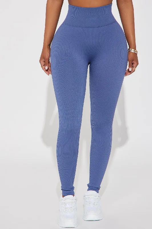 Fighter Ribbed Active Legging In Infinity Seamless - Slate Blue