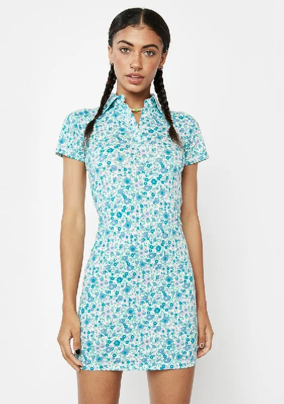 Flower Power Blue Jeeves Mini Dress