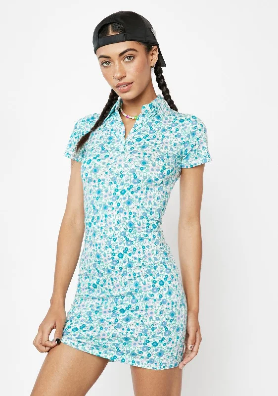 Flower Power Blue Jeeves Mini Dress