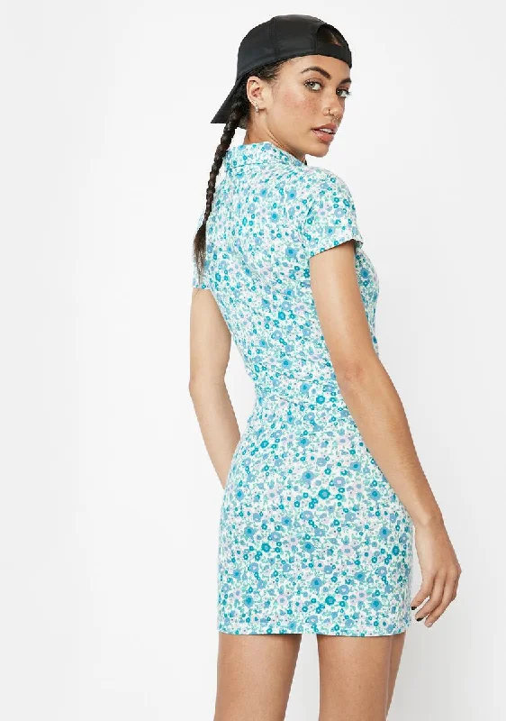 Flower Power Blue Jeeves Mini Dress