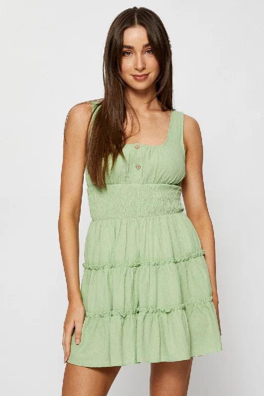 Green A Line Dress Sleeveless Mini