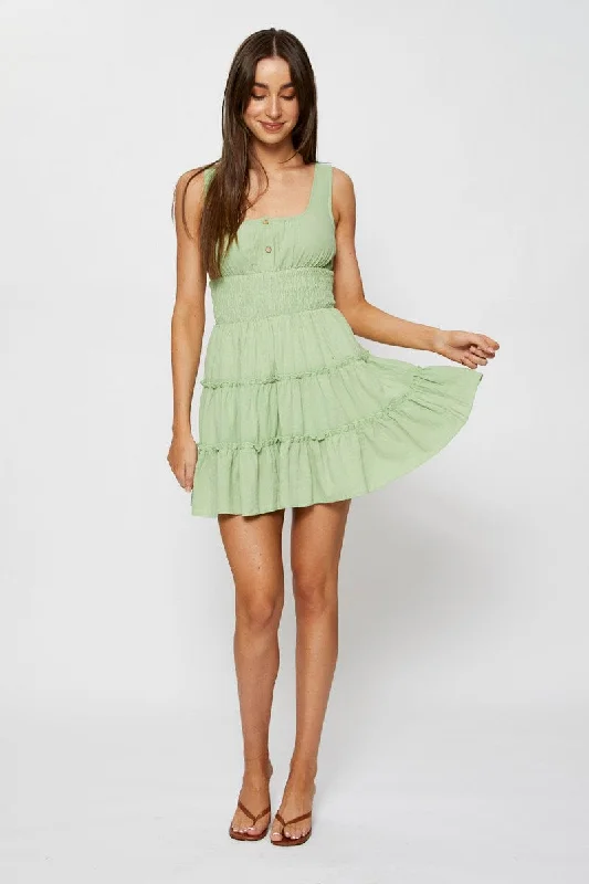 Green A Line Dress Sleeveless Mini