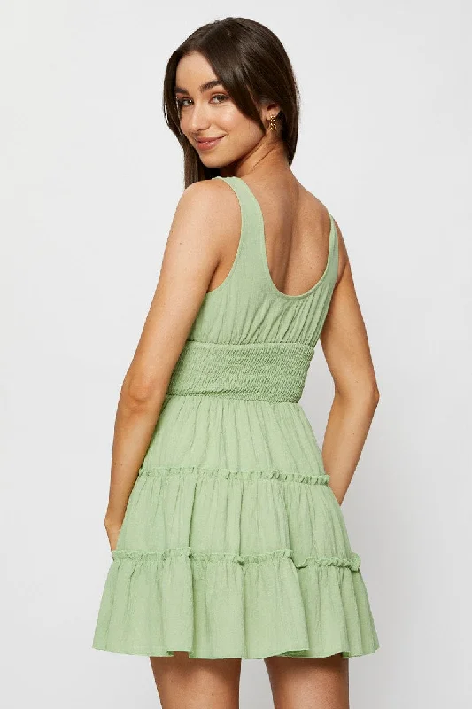 Green A Line Dress Sleeveless Mini