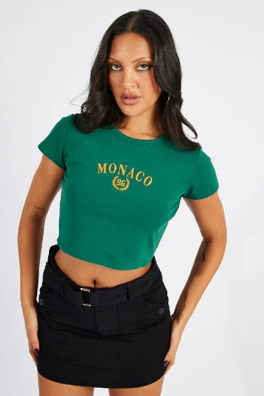 Green Graphic Tee Crop Short Sleeve