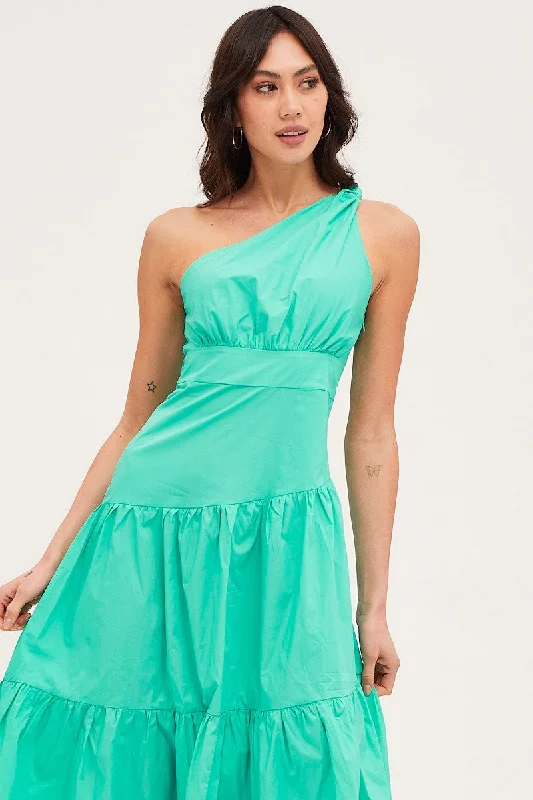 Green Maxi Dress One Shoulder Evening