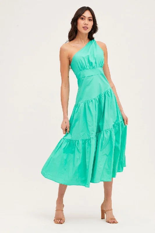 Green Maxi Dress One Shoulder Evening