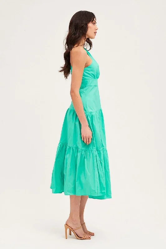 Green Maxi Dress One Shoulder Evening