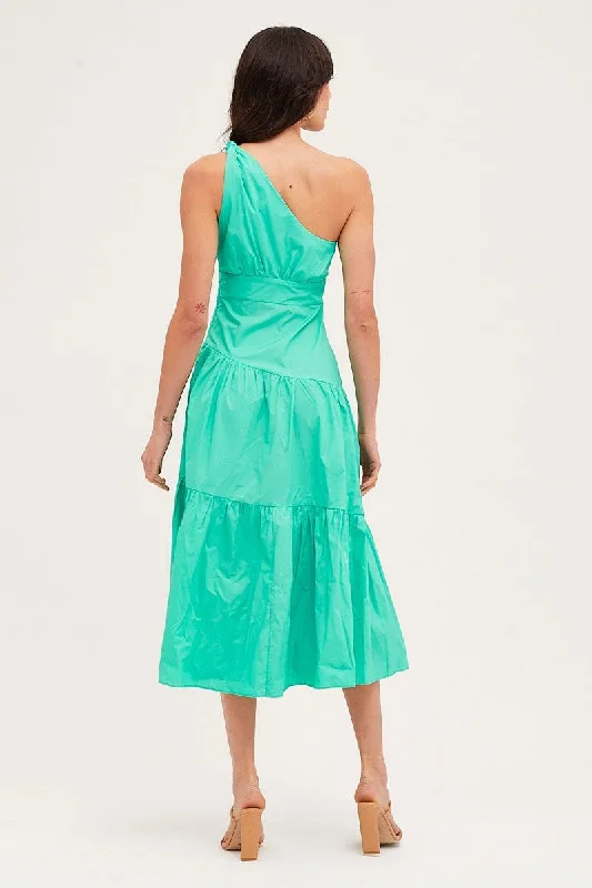 Green Maxi Dress One Shoulder Evening