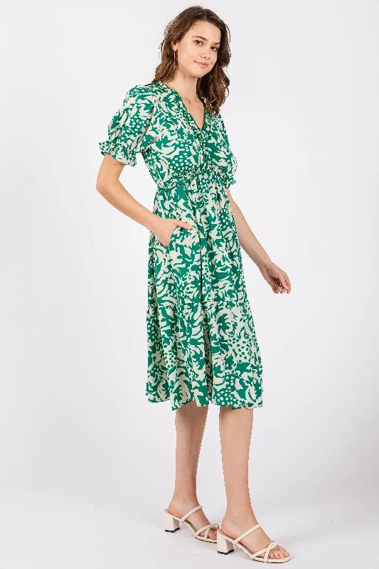 Green Ruffle Trim Tiered Dress