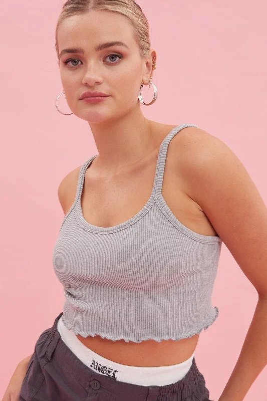 Grey Crop Singlet Top Round neck