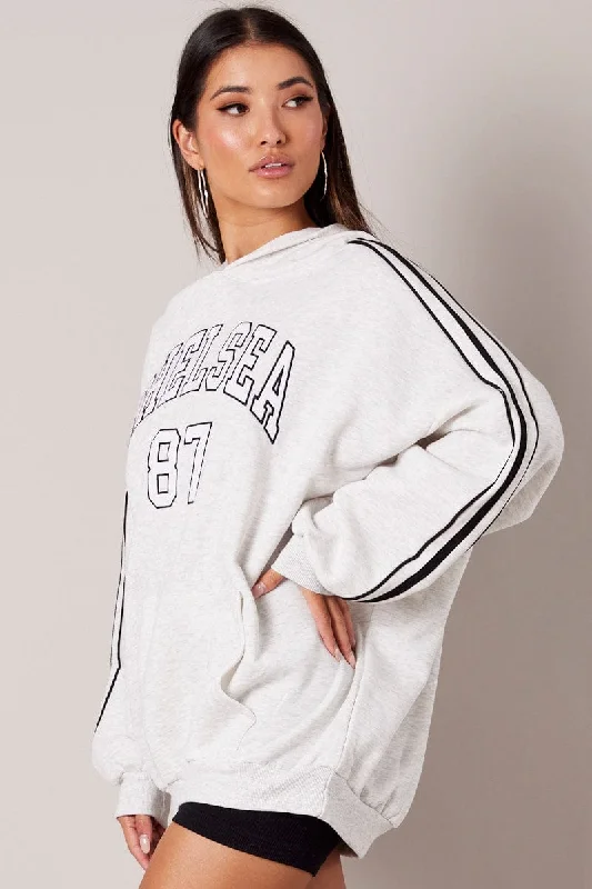 Grey Hoodie Sweater Long Sleeve Graphic