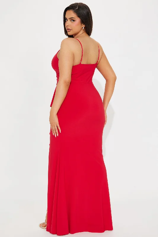 Hailey Ruffle Slit Gown - Red