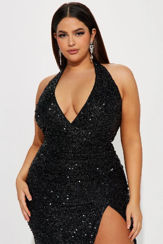 Hailie Sequin Midi Dress - Black/Black