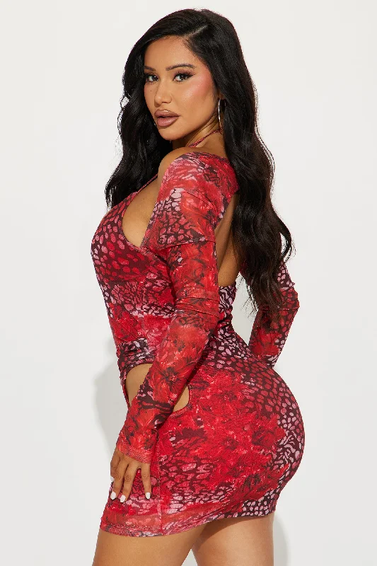 Heating Up Mesh Micro Mini Dress - Red