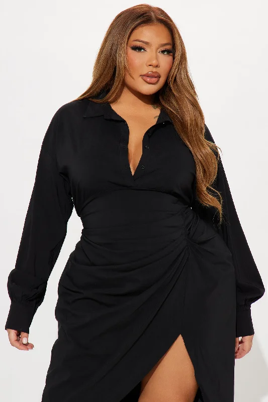 Heaven Sent Midi Shirt Dress - Black