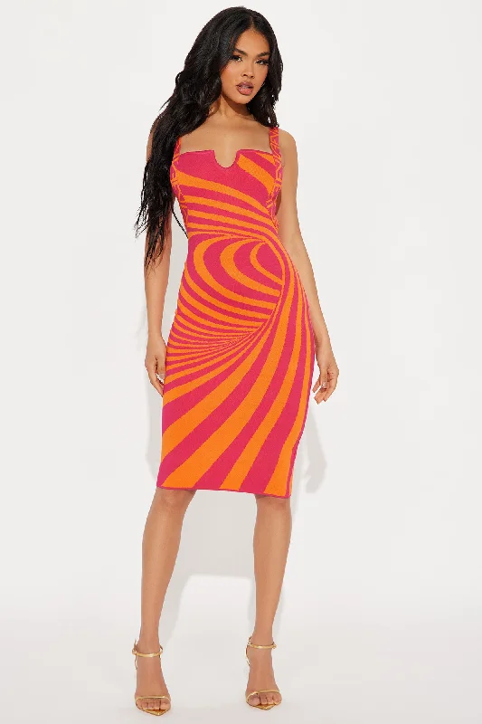 Illusion Sweater Midi Dress - Orange/combo