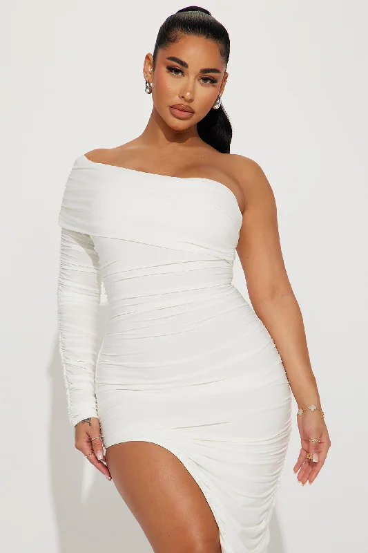 Isabella Ruched Midi Dress - Off White