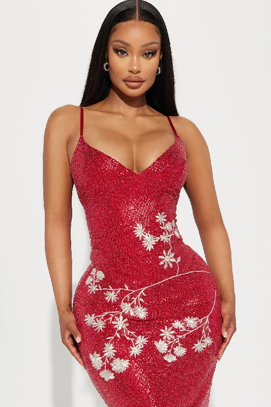 Isabella Sequin Maxi Dress - Red