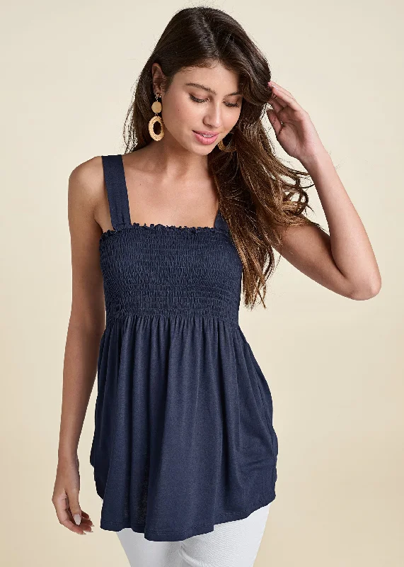 Smocked tunic top - Navy