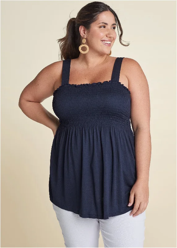 Smocked tunic top - Navy