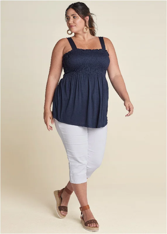 Smocked tunic top - Navy