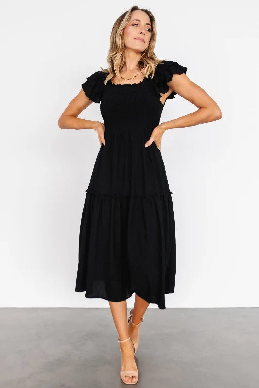 Jacie Smocked Midi Dress | Black