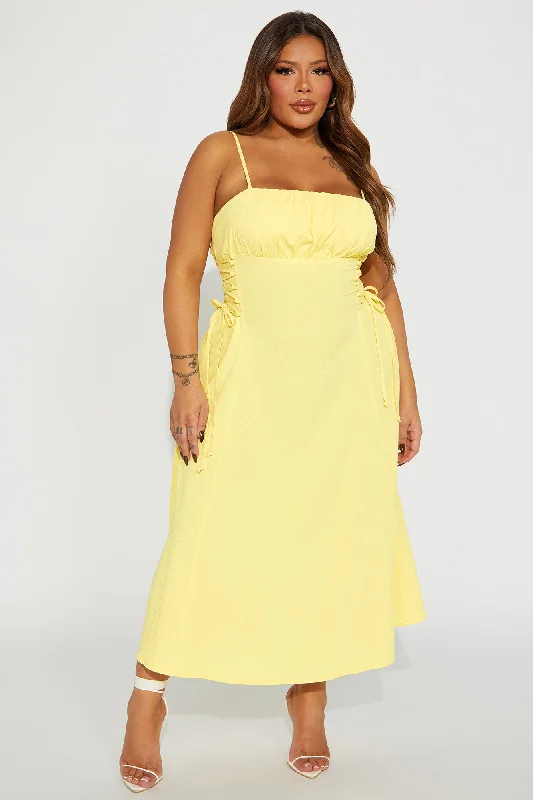 Jackie Lace Up Mid Dress - Yellow