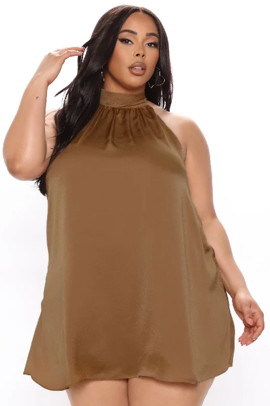 Jenine Satin Mini Dress - Mocha