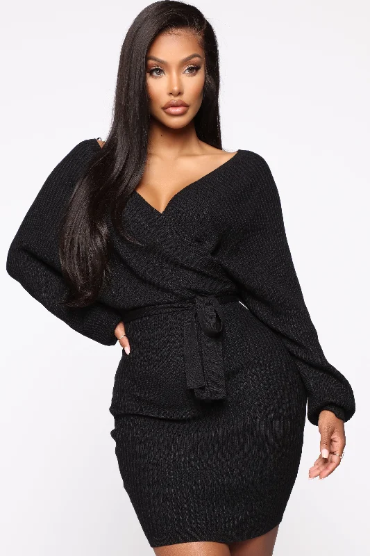 Just Between Us Sweater Dress - Black