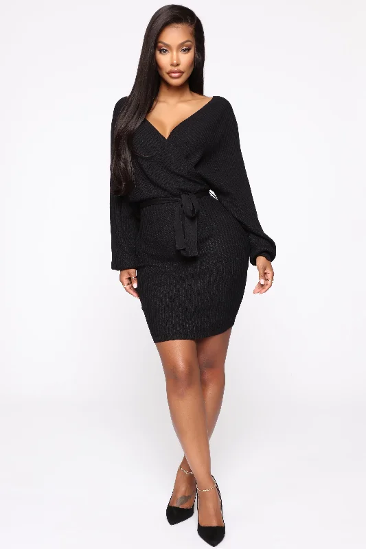 Just Between Us Sweater Dress - Black