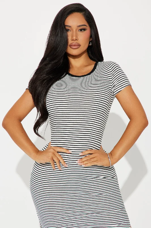 Katia Striped Midi Dress - White/Black