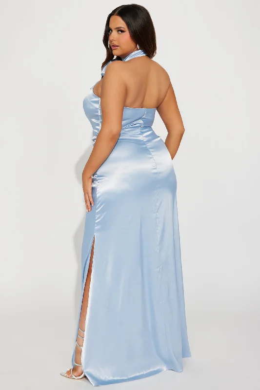 Kiera Satin Gown - Slate Blue