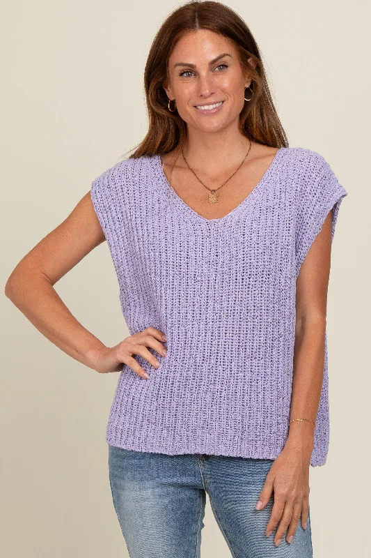 Lavender Sleeveless Chunky Knit Top