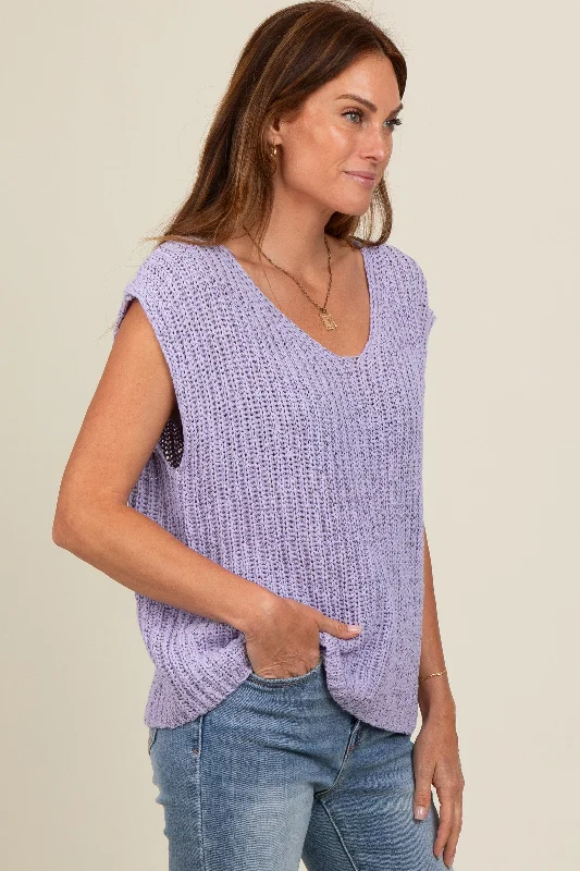 Lavender Sleeveless Chunky Knit Top