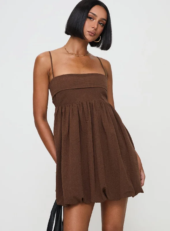 Layken Bubble Hem Mini Dress Chocolate