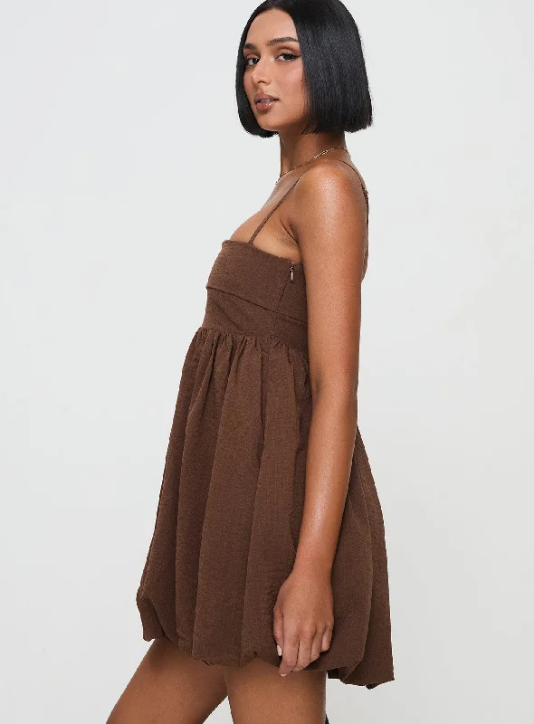 Layken Bubble Hem Mini Dress Chocolate