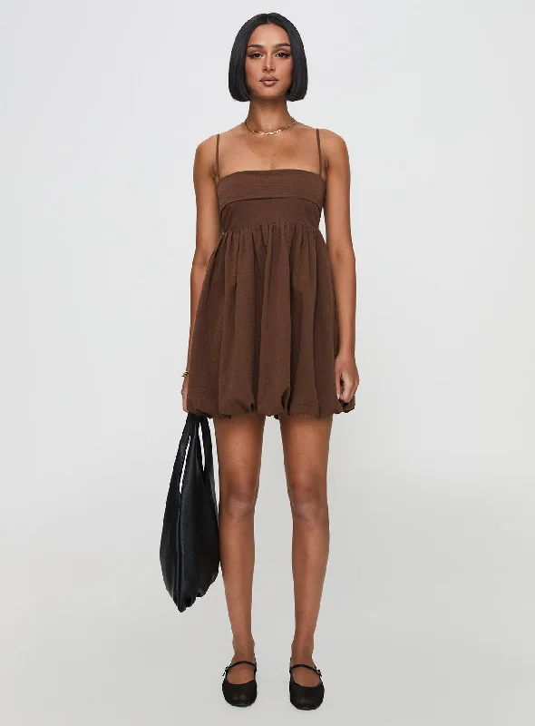 Layken Bubble Hem Mini Dress Chocolate