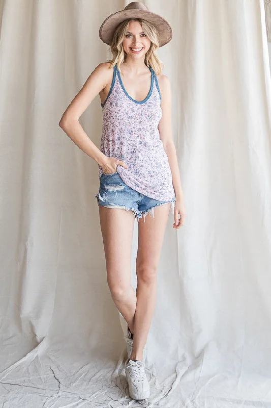 Light Pink Floral V-Neck Tank Top