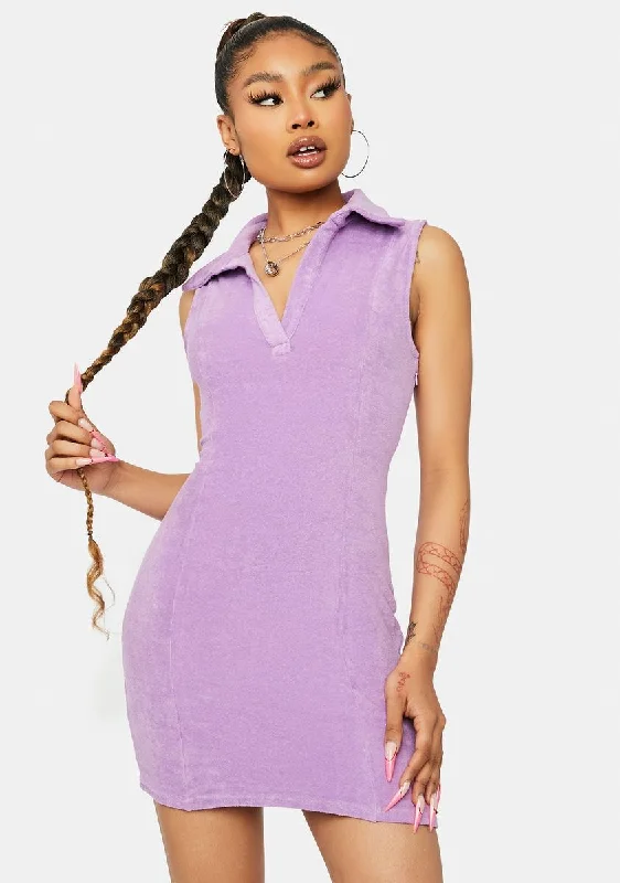 Lilac Up To You Terry Cloth Mini Dress